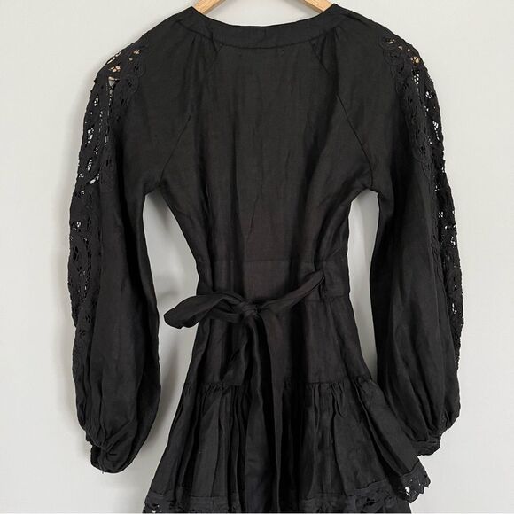 Free People x Maia Bergman Mika Linen Wrap Mini Dress in Black, Size XS NWOT - Picture 7 of 14